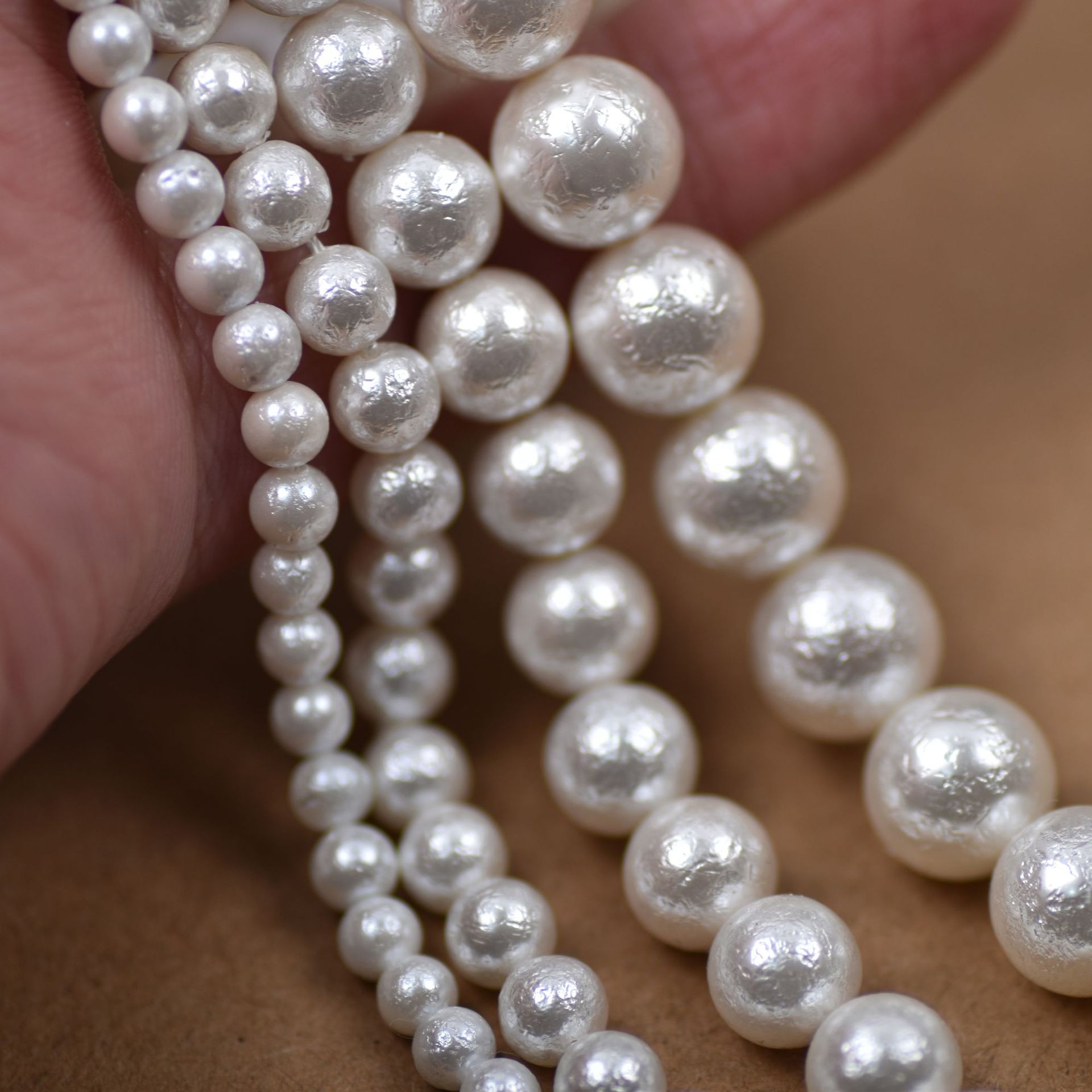 仿日本磨砂棉花珍珠diy饰品半成品项链手链配件通孔白色皱纹贝珠