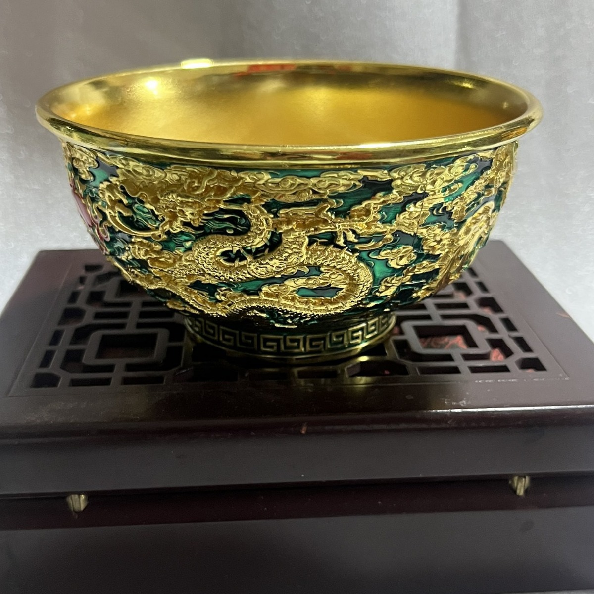 龙腾盛世掐丝珐琅金碗复古乾隆年制龙年生肖摆件家居门店乔迁礼品