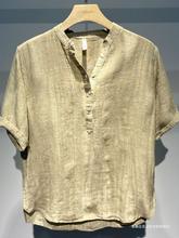 特大码300斤亚麻圆领短袖衬衫男装夏季美式复古宽松休闲麻布衬衣2