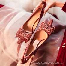 A889-3Ⅹ36红色婚鞋女2023年新款订婚新娘高跟鞋秀禾婚纱两穿单鞋