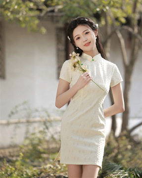 旗袍2023年新款改良女夏季年轻款少女小个子短款白色中国风连衣裙