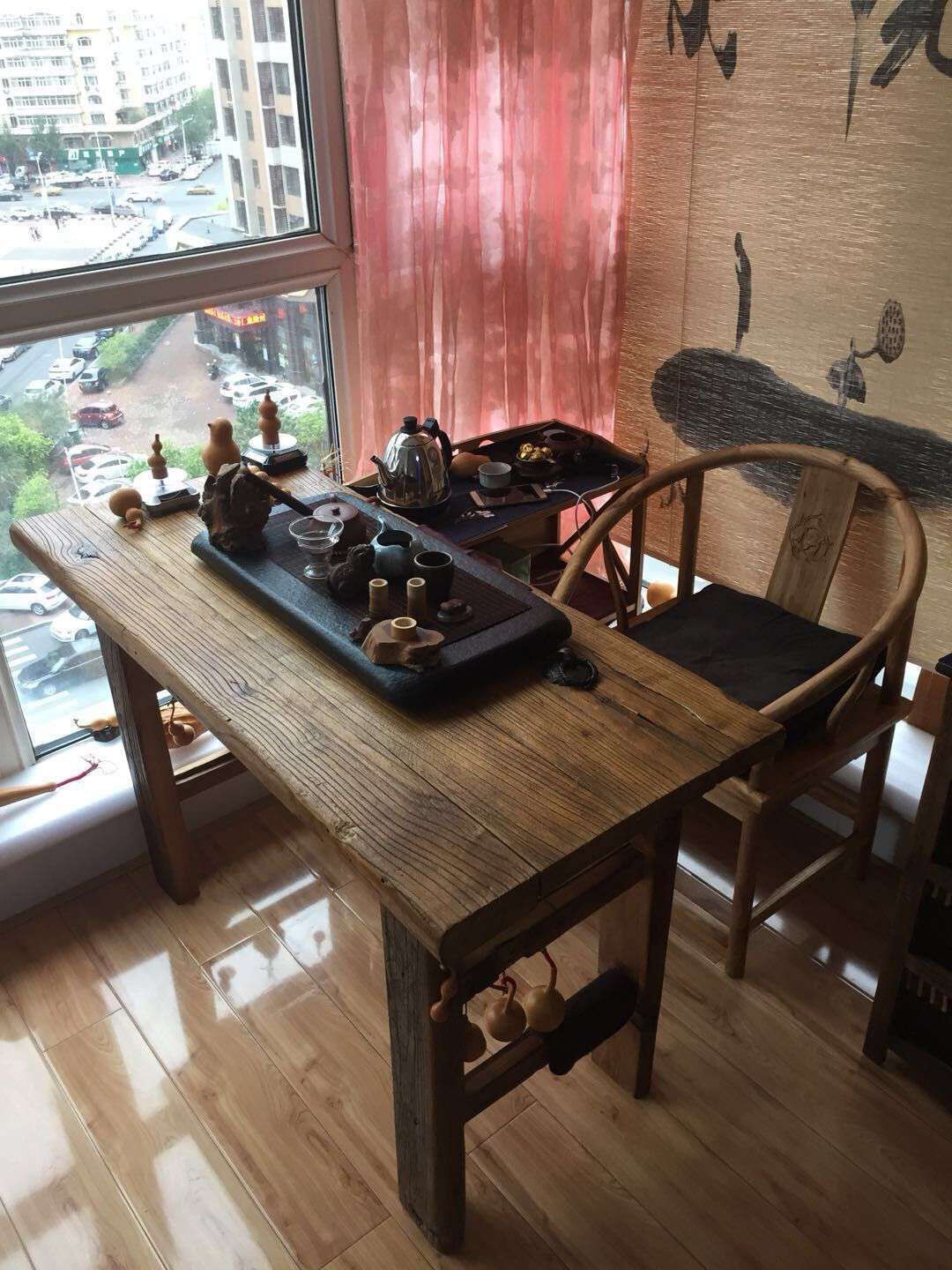 老榆木门板怀旧茶桌茶台风化实木桌面会议桌门板禅桌吧台面喝茶桌