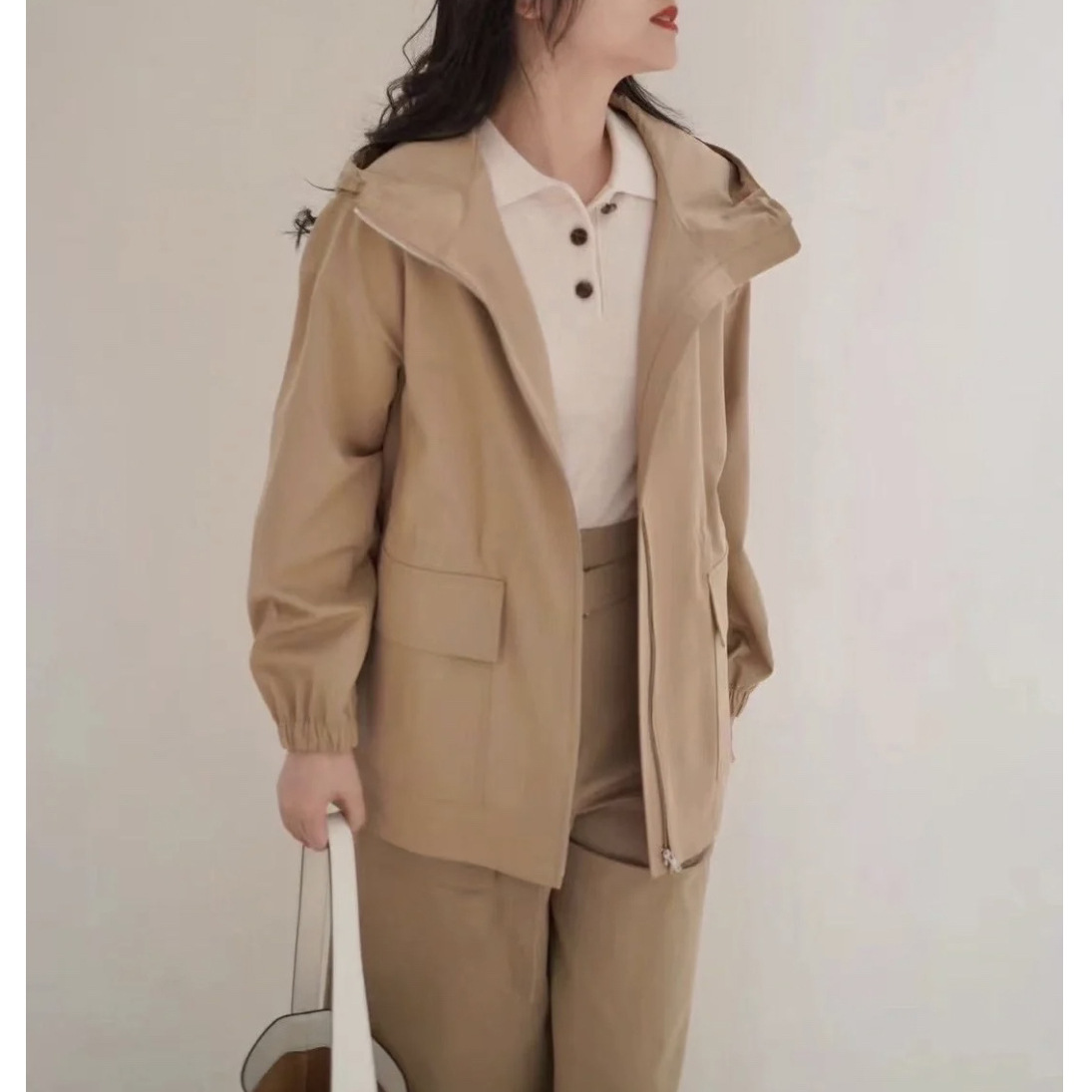 卡其色风衣女春秋季新款禾系短款复古百搭驼色连帽外套夹克上衣