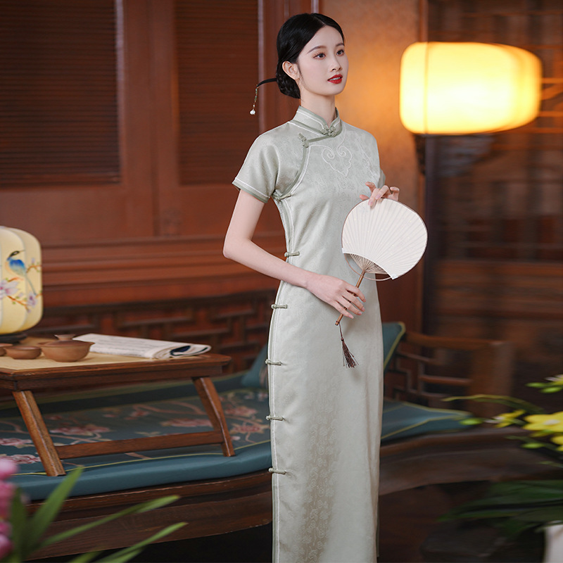 2024年轻气质新中式国风春夏古法如意全开襟改良旗袍日常可穿