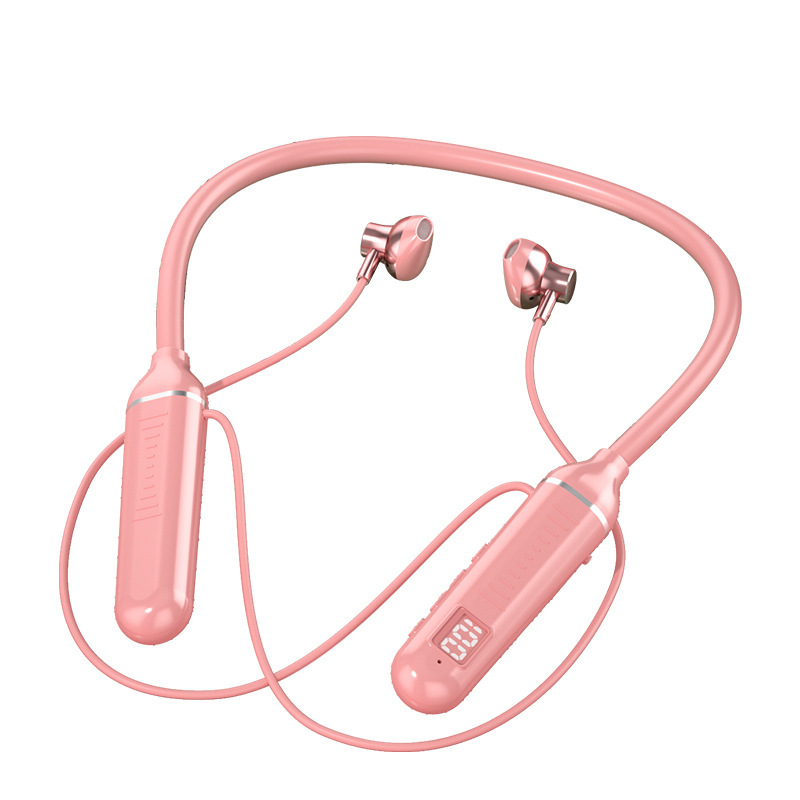 One Piece Dropshipping-Wire Bluetooth Headset with Digital Display Function Large Capacity Half in-Ear Sports Stereo Neck Headset