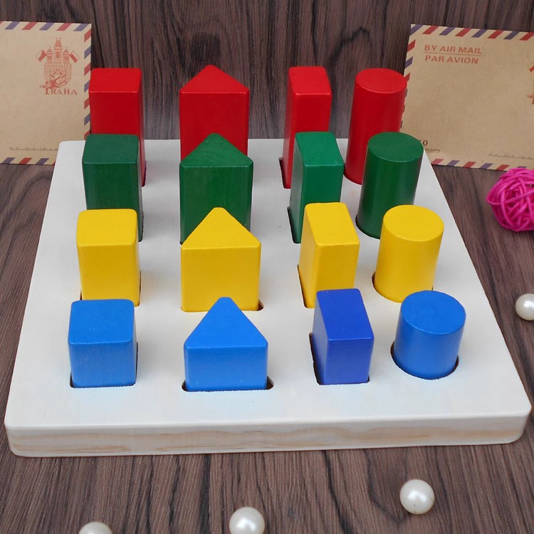 蒙特梭利几何体阶梯蒙氏早教教具儿童形状认知积木几何套柱玩具