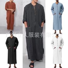 穆斯林东南亚 迪拜新款男装宽松立领门筒长袖长袍 民族风中东袍子