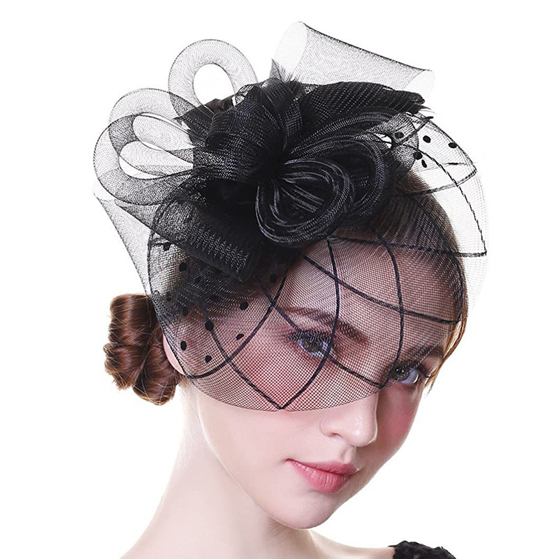 Vintage Black Veil Veil Headdress Performance Bridal Top Hat Hair Accessories Flower Feather Mesh Barrettes Cheongsam Accessories