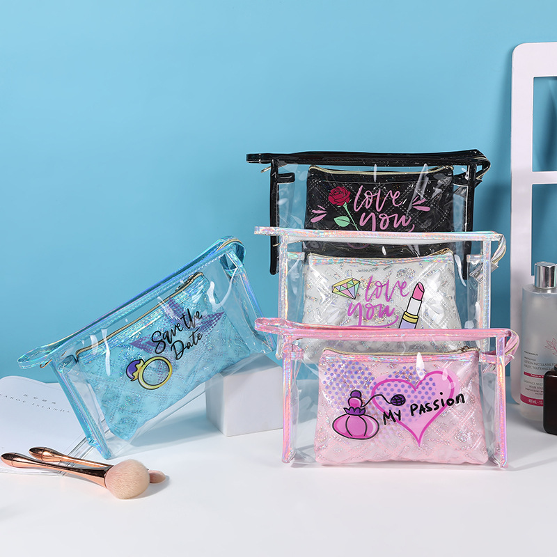 Girl Heart Double Layer Transparent Cosmetic Bag Creative Large Capacity Travel Storage Bag Wash Bag Portable Portable Pouch