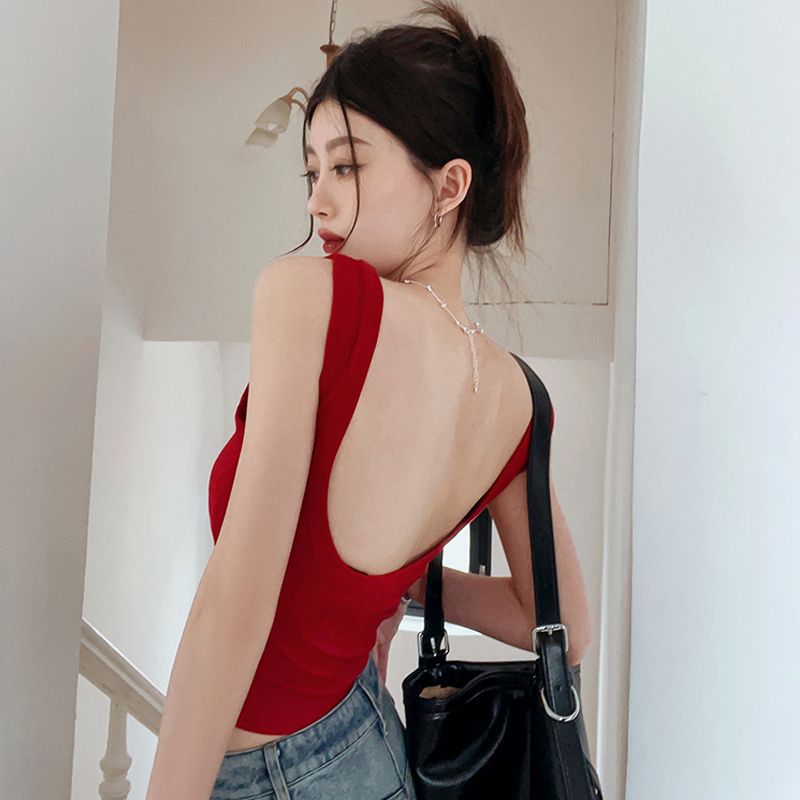 港味复古红色吊带背心女夏季甜辣妹外穿显瘦露背设计感纯欲风上衣