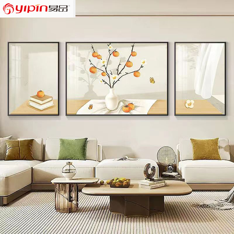 Modern Landscape Painting Nine Fish Pattern Triple Wall Painting Atmospheric Light Luxury Living Room Decorative Painting Sofa Wall Painting Mural