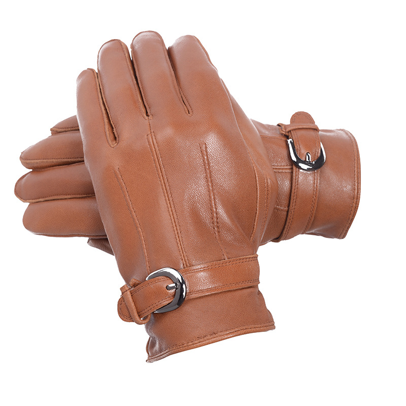 Cross-Border Supplies Men's Leather Gloves Warm Cycling Winter Sheepskin Gloves Fleece-Lined Wind-Proof and Cold Protection Gloves Wholesale