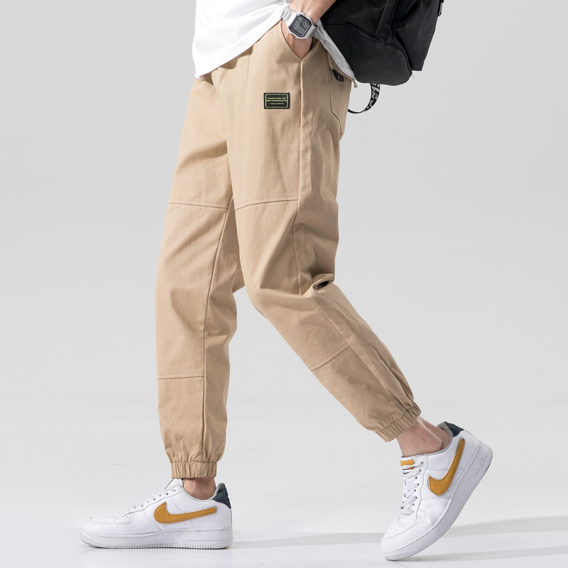 棉质休闲裤男春夏束脚裤子男款潮流拼接抽绳宽松大码男裤子外贸