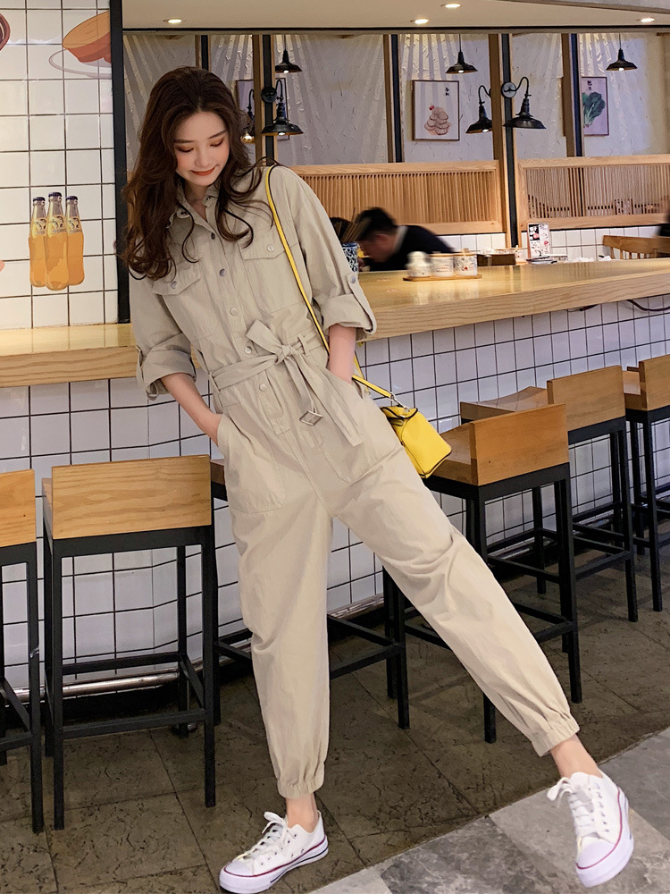 时尚工装连体裤女2021夏季新款小个子气质韩版宽松洋气阔腿裤套装