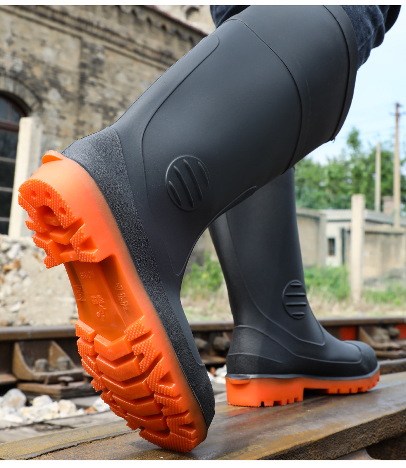 新款劳保鞋男防砸防刺穿高筒雨鞋防水耐磨防滑防污工地防护雨靴