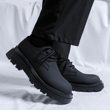 德比鞋炭黑圆头厚底增高黑色皮鞋复古哑光高级感大头鞋休闲皮鞋子