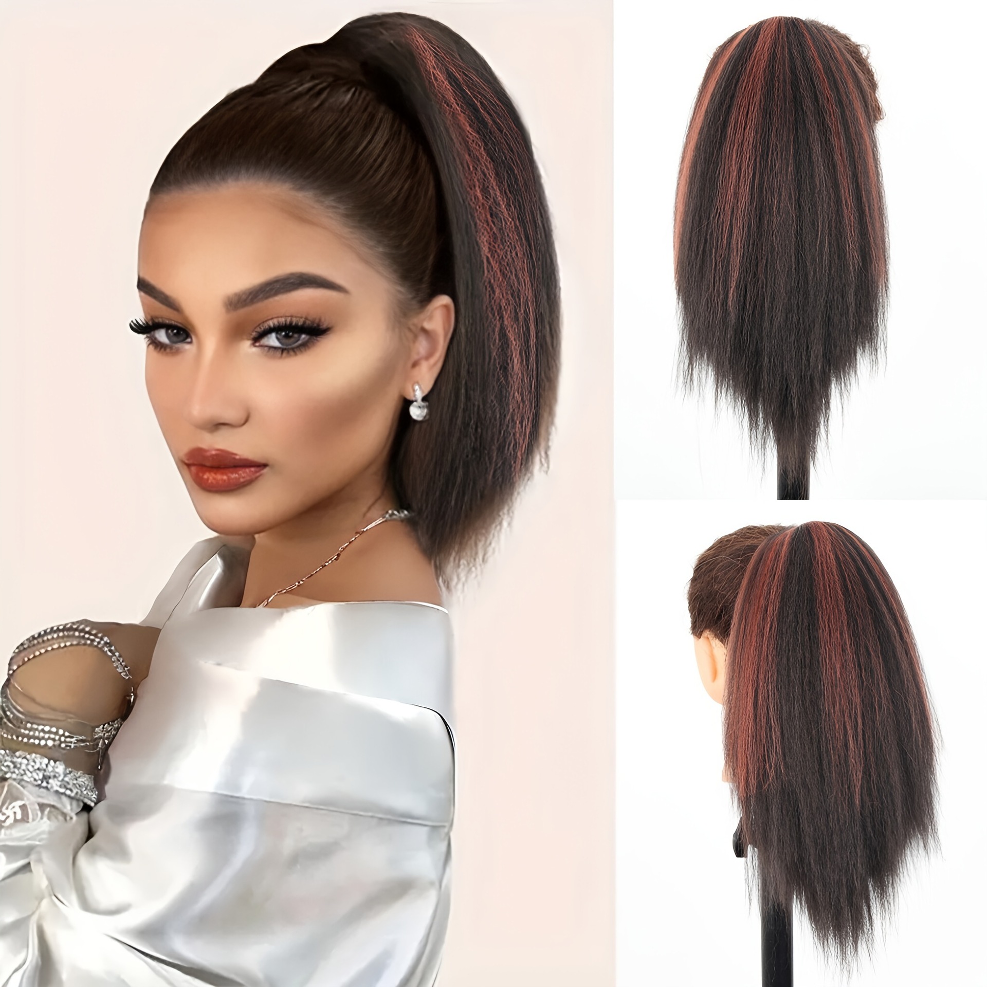 12英寸欧美假发 黑红色时尚挑染马尾辫 抓夹款雅克丝假发-阿里巴巴