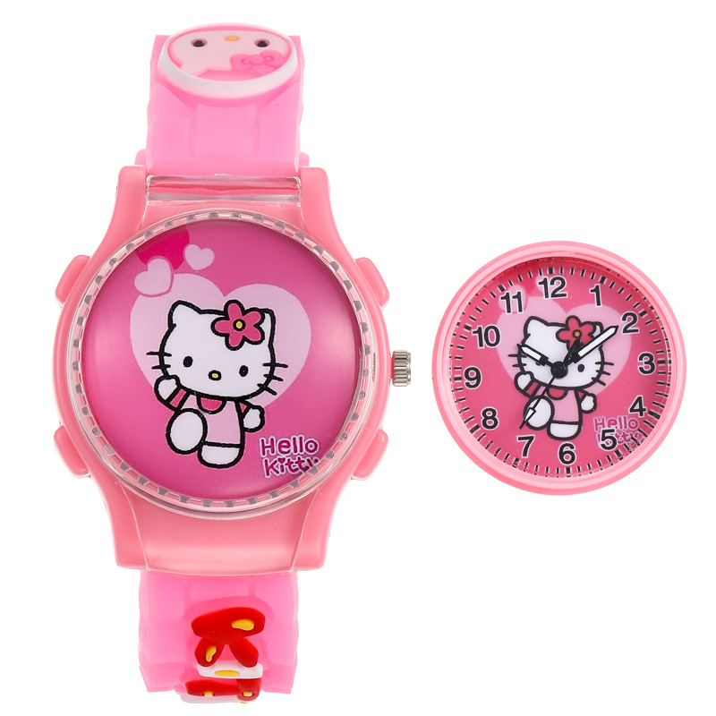 Spot Hello Kitty Flip Rotatable Children's Watch Sanrio Hello Kitty Decompression Cute Men's and Women's Watch for Young Students