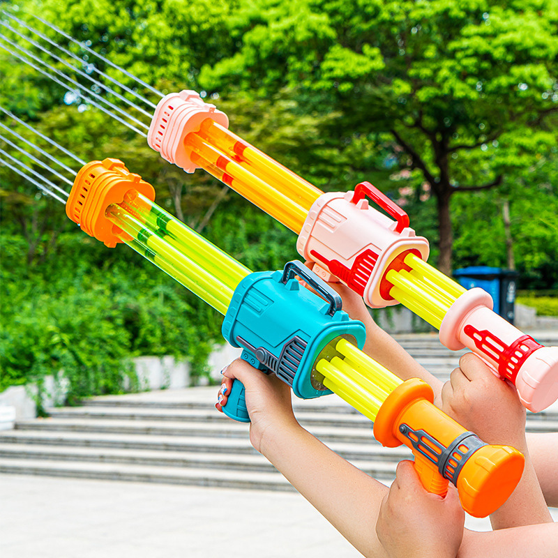 儿童夏天水上沙滩玩具抽拉式三管五管大容量加特林超大号水枪批发