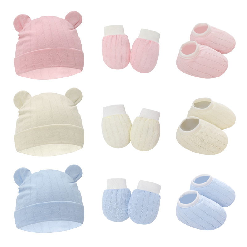 summer spring and autumn thin baby hat newborn baby hat gloves baby shoes three-piece set 8922015