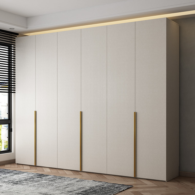 轻奢组装四六平开门到顶大衣橱现代简约奶油白系家用卧室储物衣柜