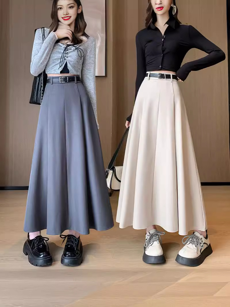 Skirt Women's Spring and Summer Pleated Skirt Preppy Style Suit Midi Skirt High Waist Slimming Elegant High-Grade A- line Skirt