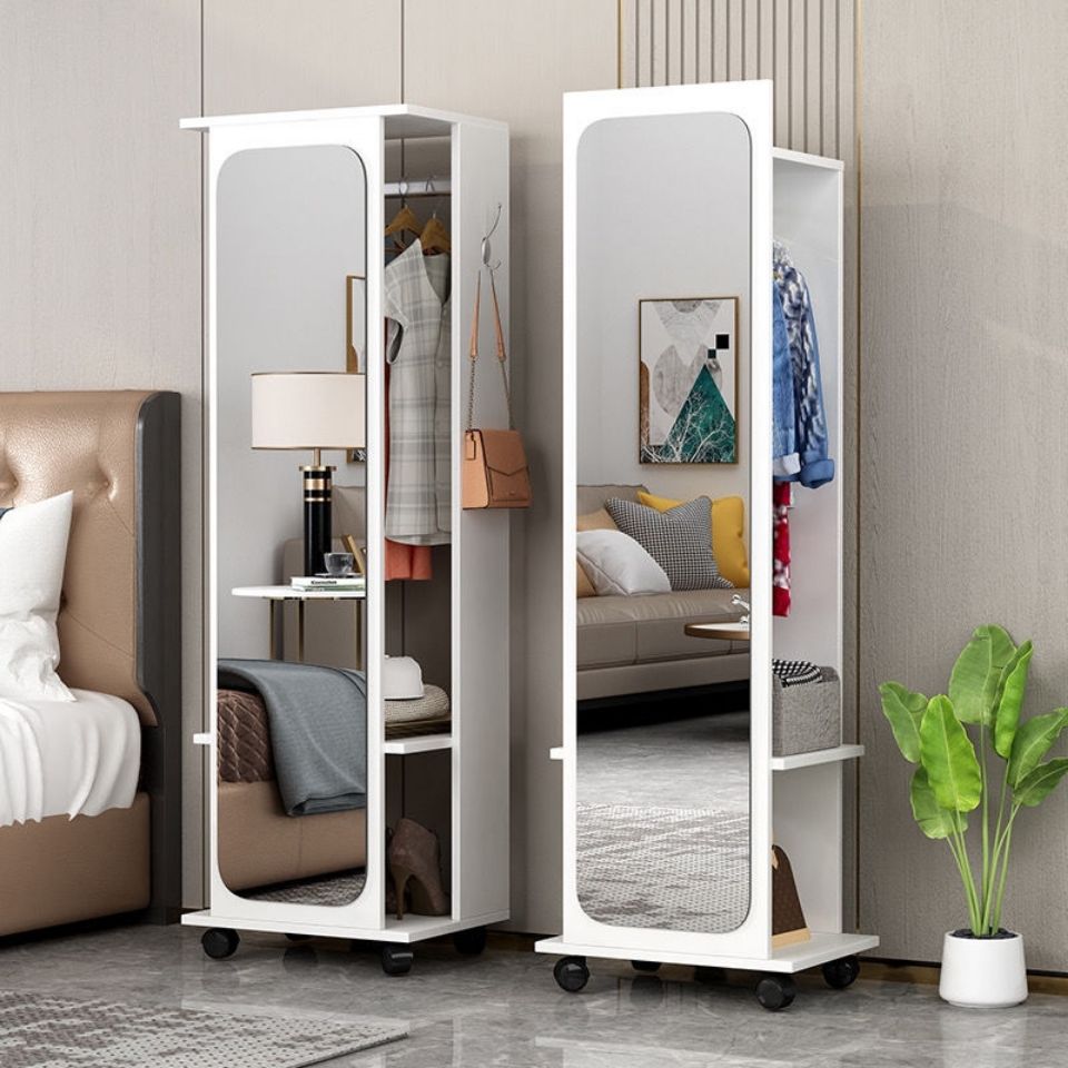 穿衣镜落地全身镜柜家用试衣镜穿衣镜挂衣架一体旋转收纳镜子