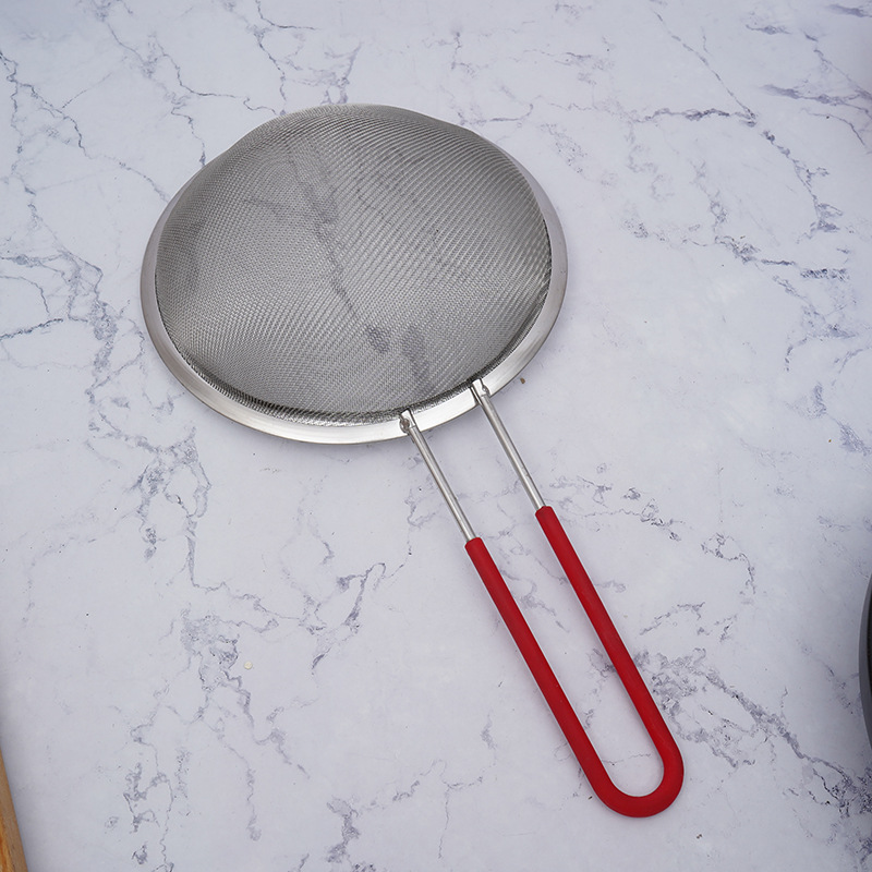 烘焙工具家用厨房面粉细筛不锈钢筛网手持橡胶红柄宽边过滤筛子