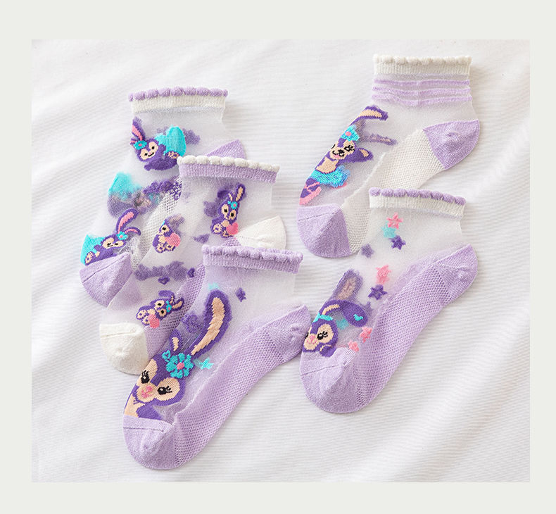 夏季超薄款儿童袜子女卡丝冰丝水晶丝网眼透气卡通可爱公主袜棉袜