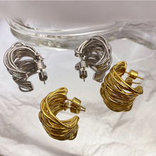 925银针真金电镀镂空绕线C形耳圈复古高级欧美耳圈耳环小众耳饰女