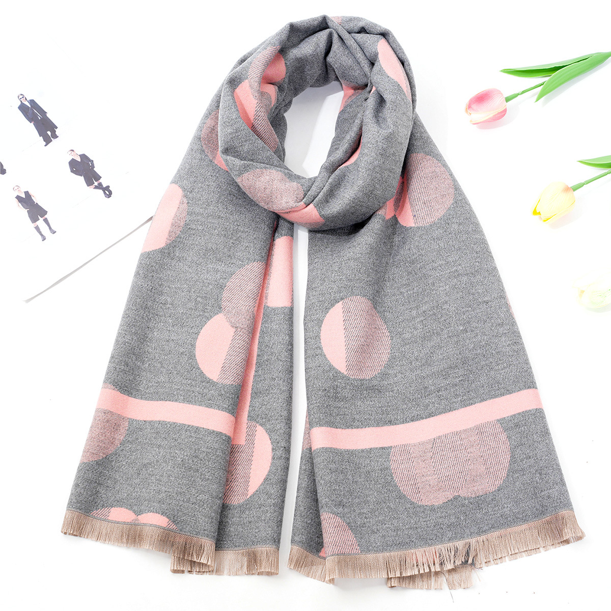 Cross-Border Big Dot Artificial Cashmere Scarf Women's Fashion Thickened Outer Wear Warm Factory Direct Sales Autumn and Winter Trends Shawl