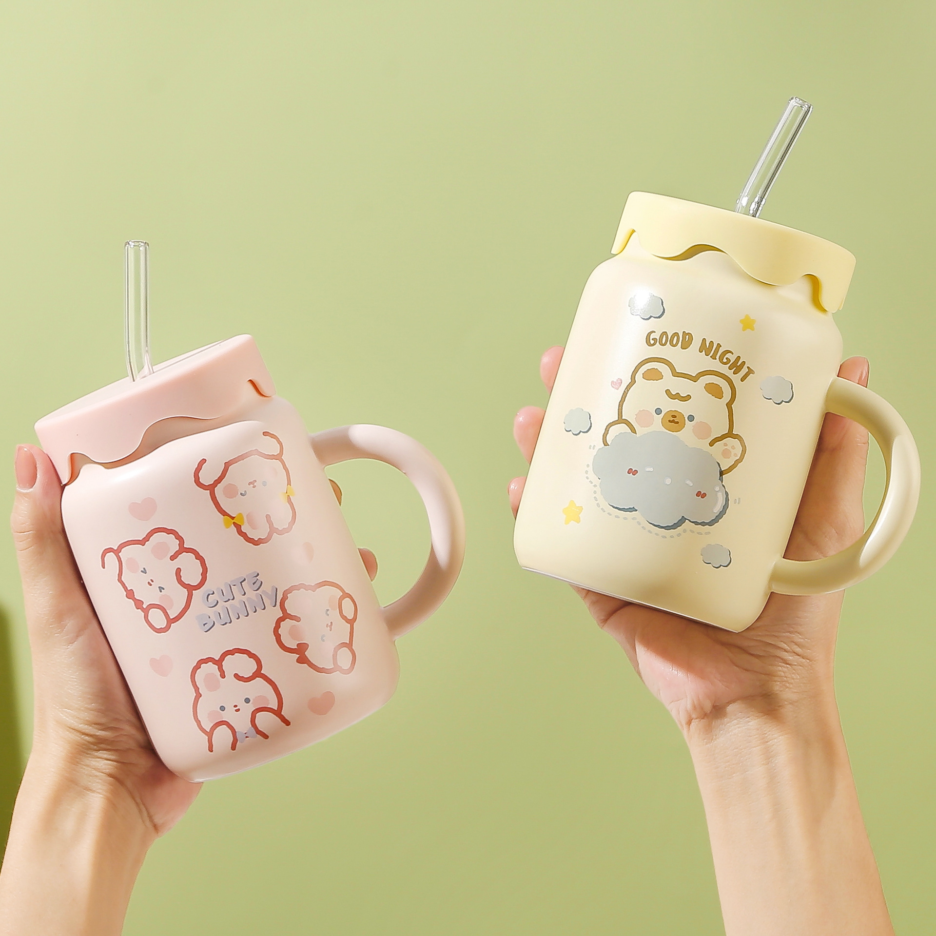 Rabbit Year Creative Rabbit Cup Student Cute Mug Children Cartoon Cute Rabbit Ceramic Cup with Lid Household Wholesale