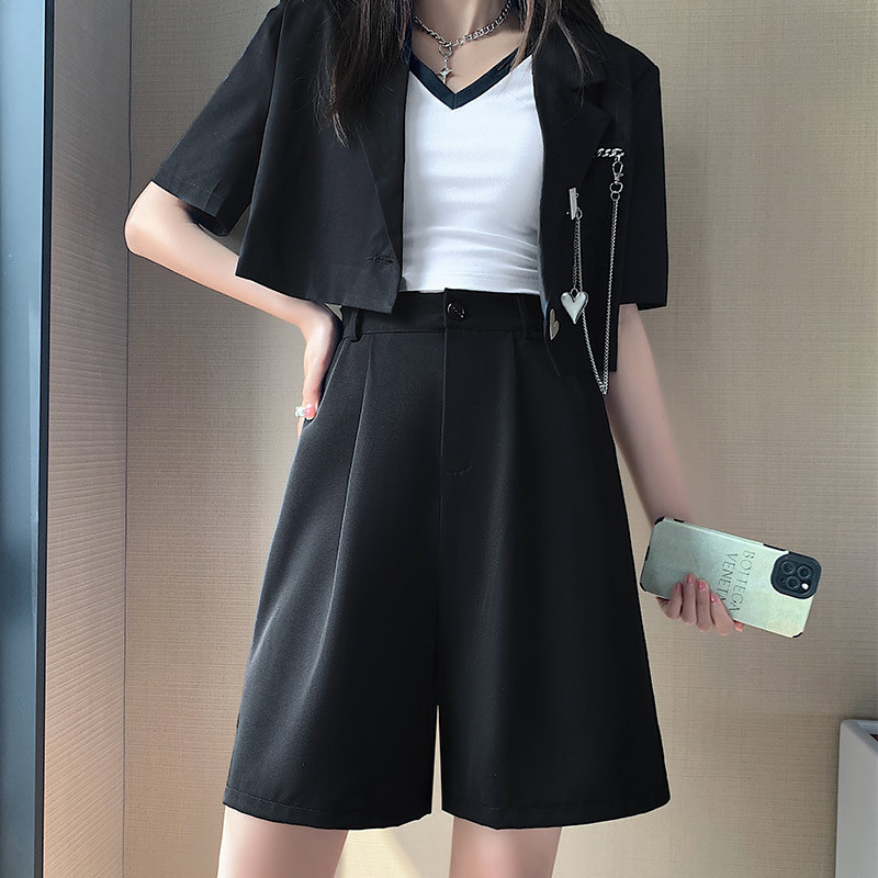 Black Suit Shorts for Women 2023 Spring and Summer New Small Slimming High Waist Placket Outer Wear Breathable Pants for Women