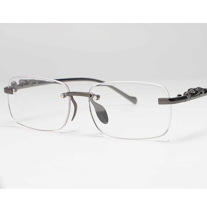 欧美跨境新款无框切边猫眼太阳镜女个性豹子装饰墨镜时尚潮流眼镜