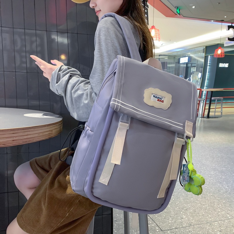 2023 New Fashion Casual Backpack Wholesale Korean Ins Solid Color Backpack Mori Style Early High School Student Schoolbag