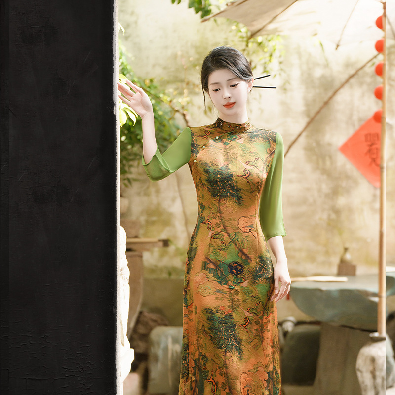 新款连衣裙改良旗袍拼接元素旗袍中长款气质修身旗袍夏季新款
