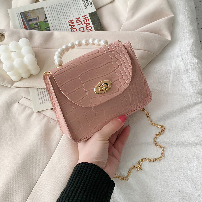 Fashion Sweet Pearl Tote 2022 New Girlish Style Crocodile Pattern Chain Shoulder Bag Crossbody Phone Bag