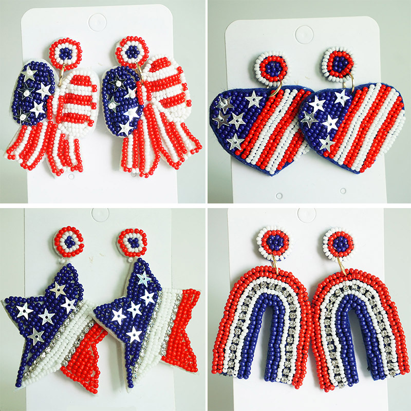 cross-border amazon sources independence day patriotic earrings bead handicraft bow rainbow love xingx earrings