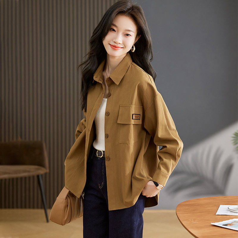 2024春季新款女装韩版休闲外套翻领中长款外套女式衬衫 l2409-阿里巴