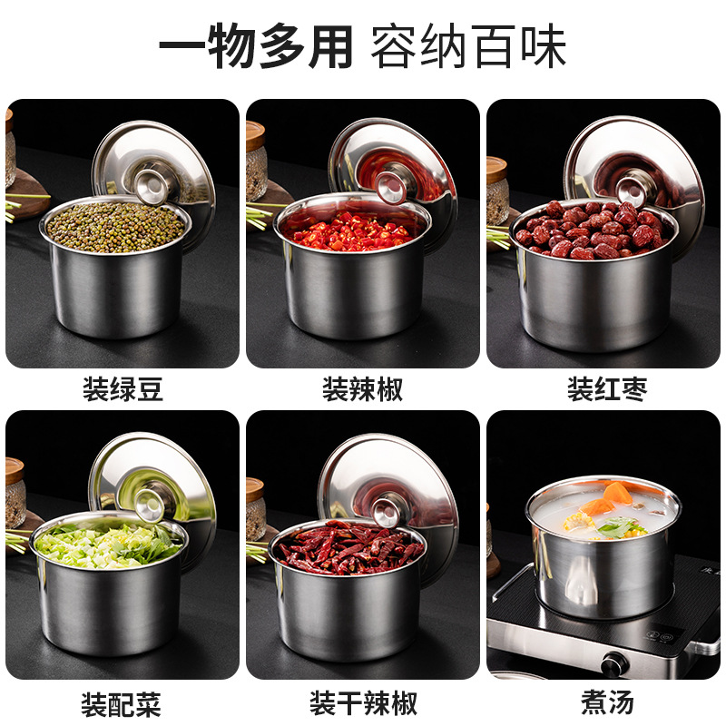 Stainless Steel Miso Commercial Hotel Kitchen Seasoning Basin Egg Bowl Non-Magnetic Thickened Miso round Seasoning Jar with Lid