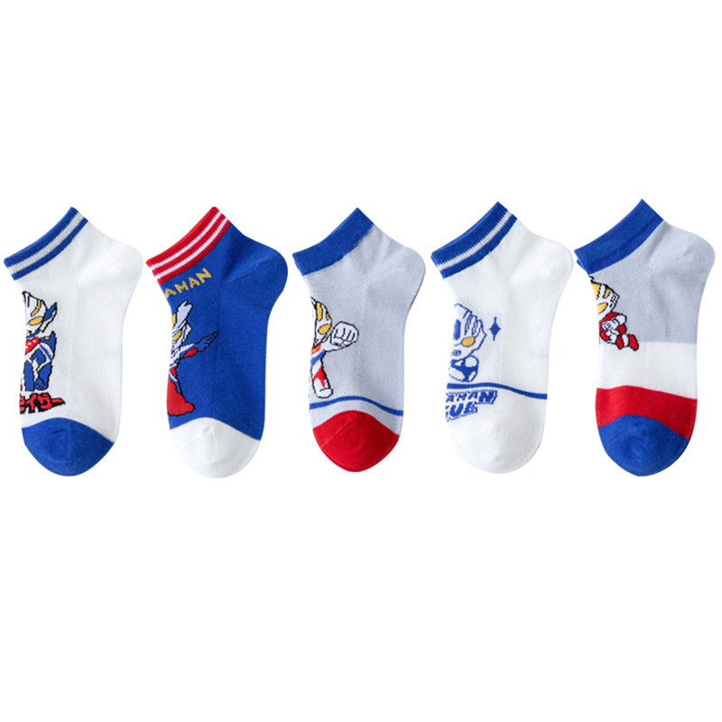 Five Pairs Kid's Socks Spring and Summer Cartoon Girls and Boys Baby Combed Cotton Boat Socks Summer Middle and Big Children Tube Socks