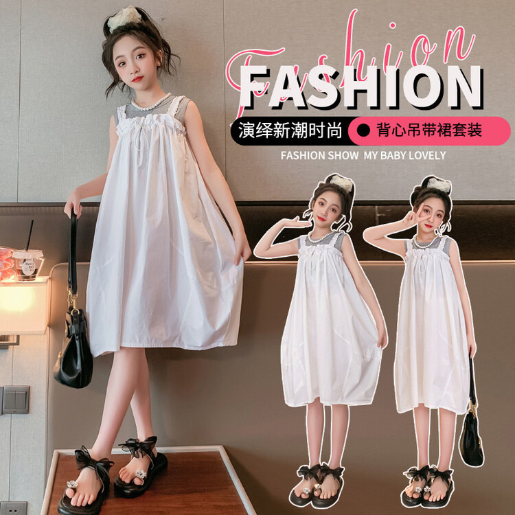 女童连衣裙套装2024新款夏季小女孩背心花苞吊带裙甜美两件套批发