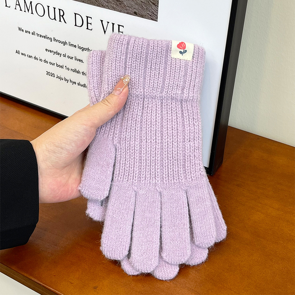 Korean Style Fashionable Knitted Warm Men's Gloves Cold Protection in Winter Thickened Sewed Label Vertical Pattern Open Finger Touch Screen Riding Finger