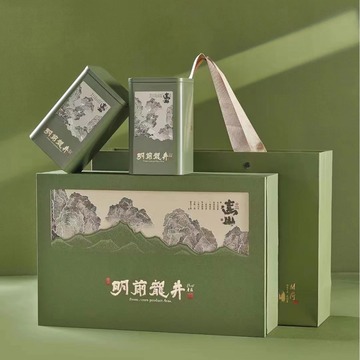 2024新款半斤装明前龙井茶叶礼盒空盒包装250g2罐绿色茶叶包装