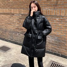 黑色亮面羽绒服女2023冬季新款韩版加厚中长款白鸭绒外套