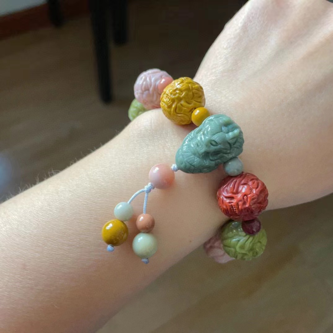 15mm天然阿拉善玛瑙彩玉龙珠手链精工雕刻治愈系生日礼物-阿里巴巴