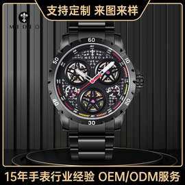 跨境定制运动风男士机械手表多功能全自动机械表防水透底手表定做