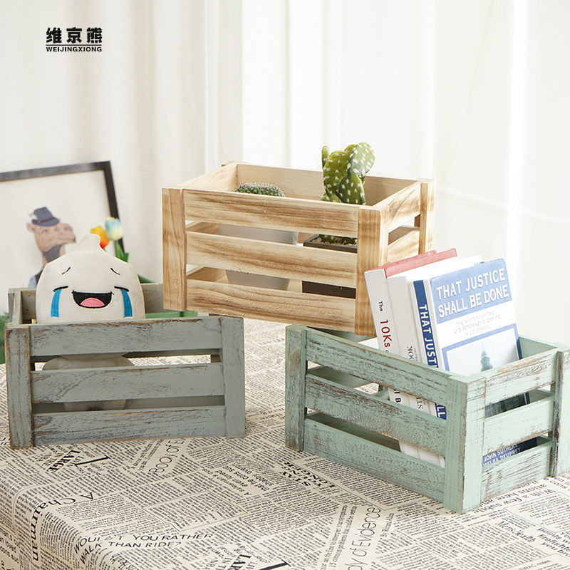 Storage Box Rectangular Retro Suitcase Drawer Fruit Basket Solid Wood Wooden Storage Basket Household Grocery Box