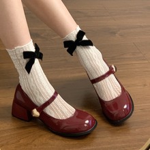 红色法式复古一字带玛丽珍单鞋女2024夏季新款高跟鞋粗跟jk小皮鞋