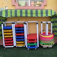 幼儿园户外收纳柜滑板落地架平衡置物架高跷玩具羊角球体收纳架